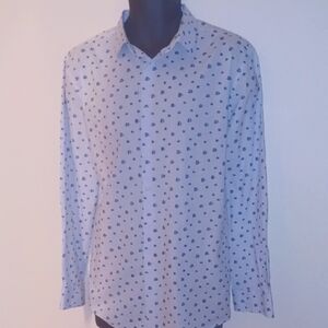 Bar III Slim-Fit White and Blue Casual Button-Down Shirt, XL